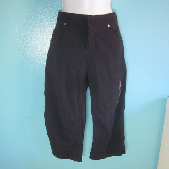 Athleta Cropped Sporty Black Pants Size 6 Drawstring Waist & Low Rise Zip Front - Picture 1 of 16